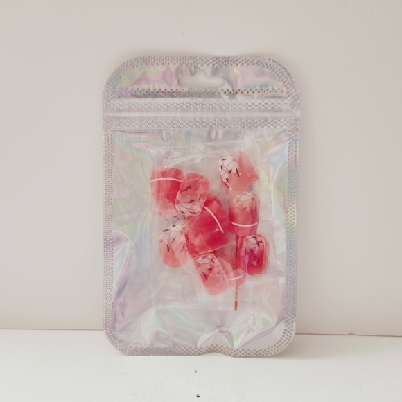 🐢2/$15 Peachy Red with Summer Flower Press On Nails - Picture 4 of 9